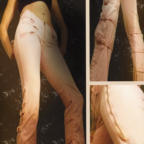RARE Vintage Y2K Joy Jeans Pink | Low Rise Bondage Zipper Cargo Pants Size S - Picture 1 of 10